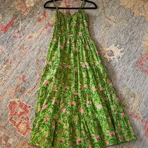Pink City Prints Floral Green Maxi Dress
